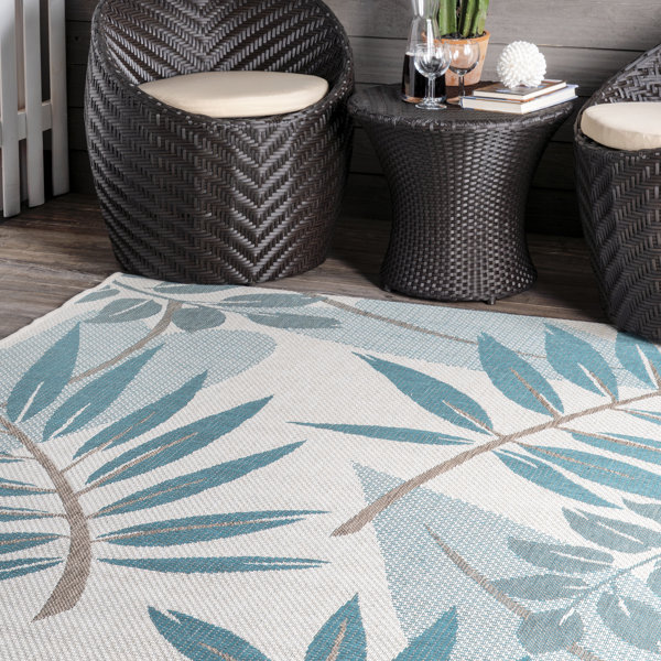 Bay Isle Home Rowley Leaf Teal/Ivory Indoor/Outdoor Area Rug & Reviews